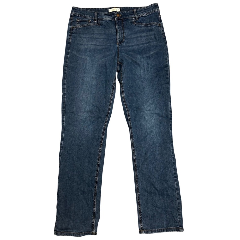 J. Jill Fit Mid Rise Straight Leg Jeans Sz 12 Dark Wash Stretch Mod Chic Preppy